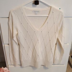 NWOT New York & Company Rhinestone embellishment Cable V-Neck Sweater XS